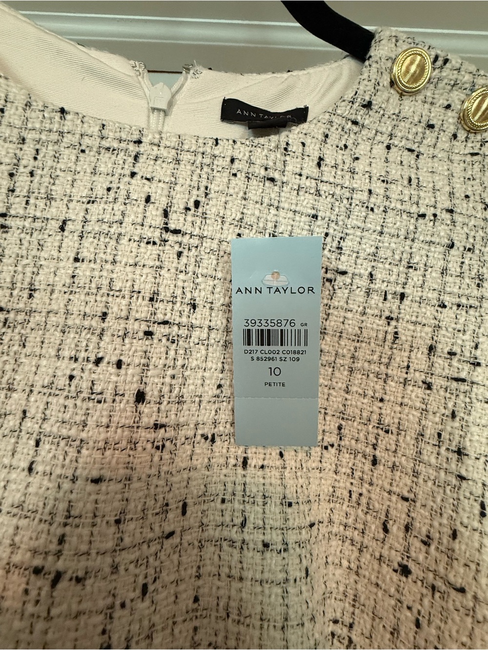 NWT Ann Taylor Ivory Tweed Sheath Dress with Gold Button Accents - Picture 3 of 5